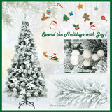 Árbol de Navidad Artificial de 1.83 m con Aspecto Nevado, Bisagras, Bayas y Flores de Pascua