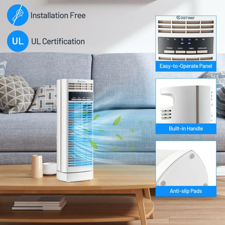Miniventilador de torre oscilante de 14 pulgadas con 3 velocidades y temporizador, para escritorio