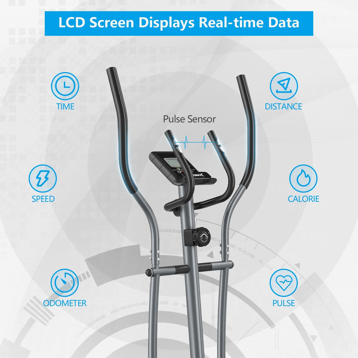Bicicleta elíptica magnética con monitor LCD y sensor de pulso