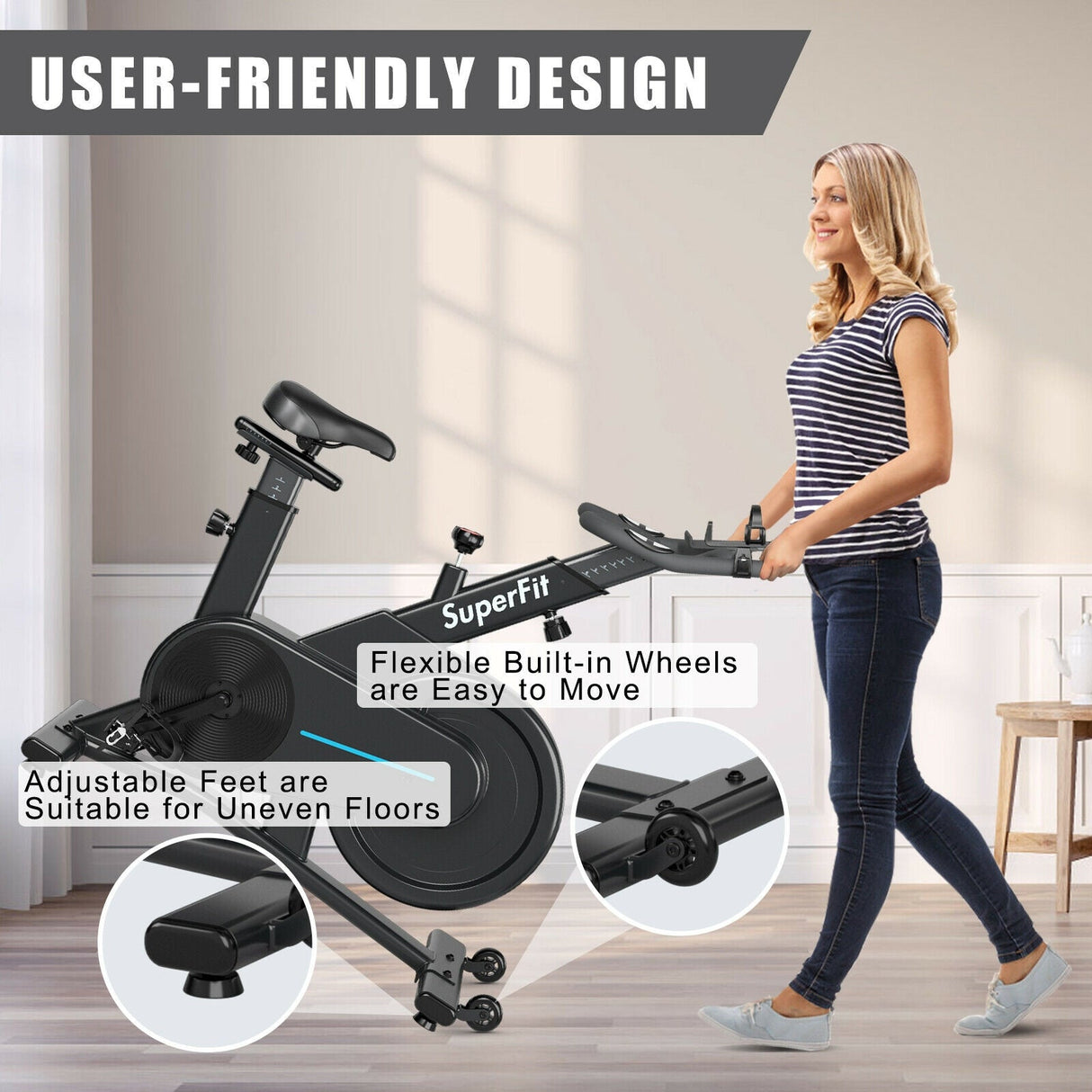 Bicicleta estática magnética con asiento y manillar ajustables