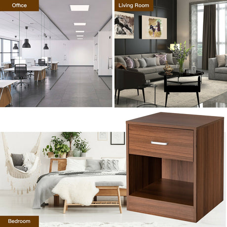 2 Pieces Nightstand with Storage Drawer and Cabinet