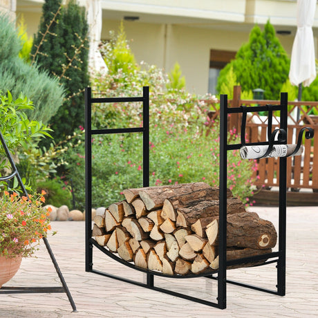 Estante de leña de 33 pulgadas con soporte de astillas extraíble, madera de chimenea de acero