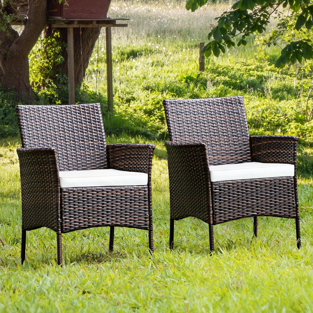 2 Sillones de ratán PE para exteriores con cojines extraíbles