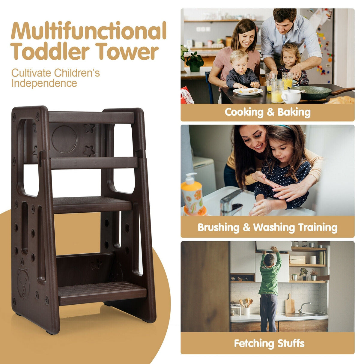 Taburete de cocina para niños con doble barra de seguridad