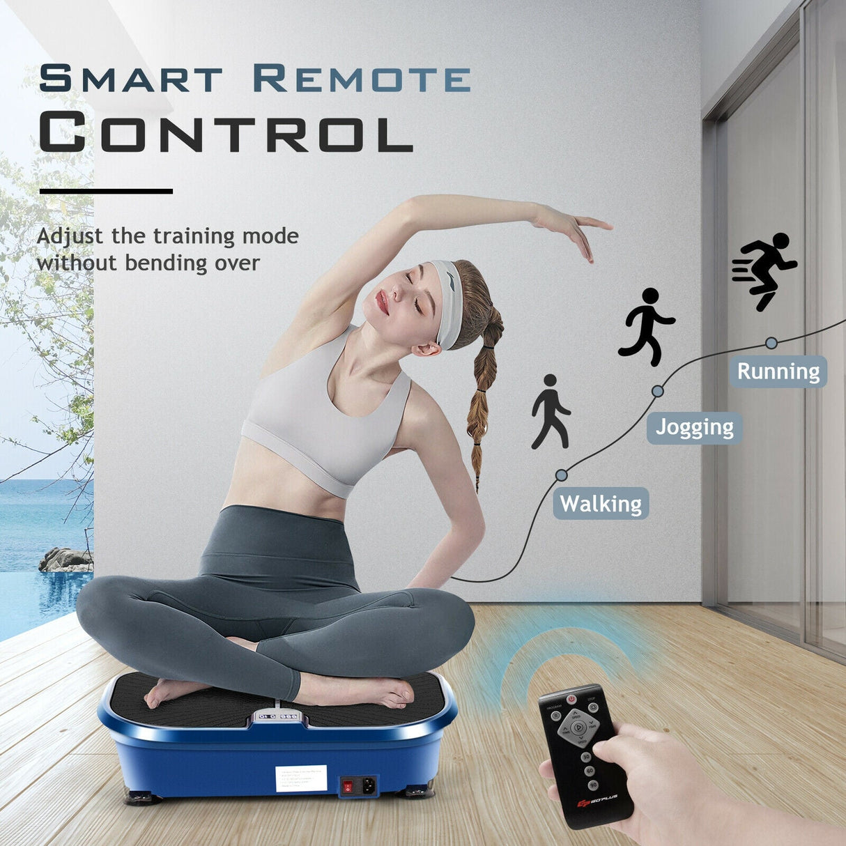 Máquina Mini Plataforma Vibratoria de Fitness con Control Remoto y Bandas de Resistencia - Azul