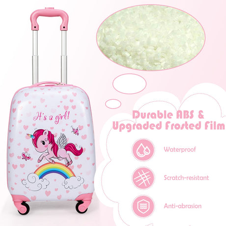 Juego de equipaje para niños de 2 piezas, mochila de 12 pulgadas y maleta de cabina con ruedas para niños de 16 pulgadas