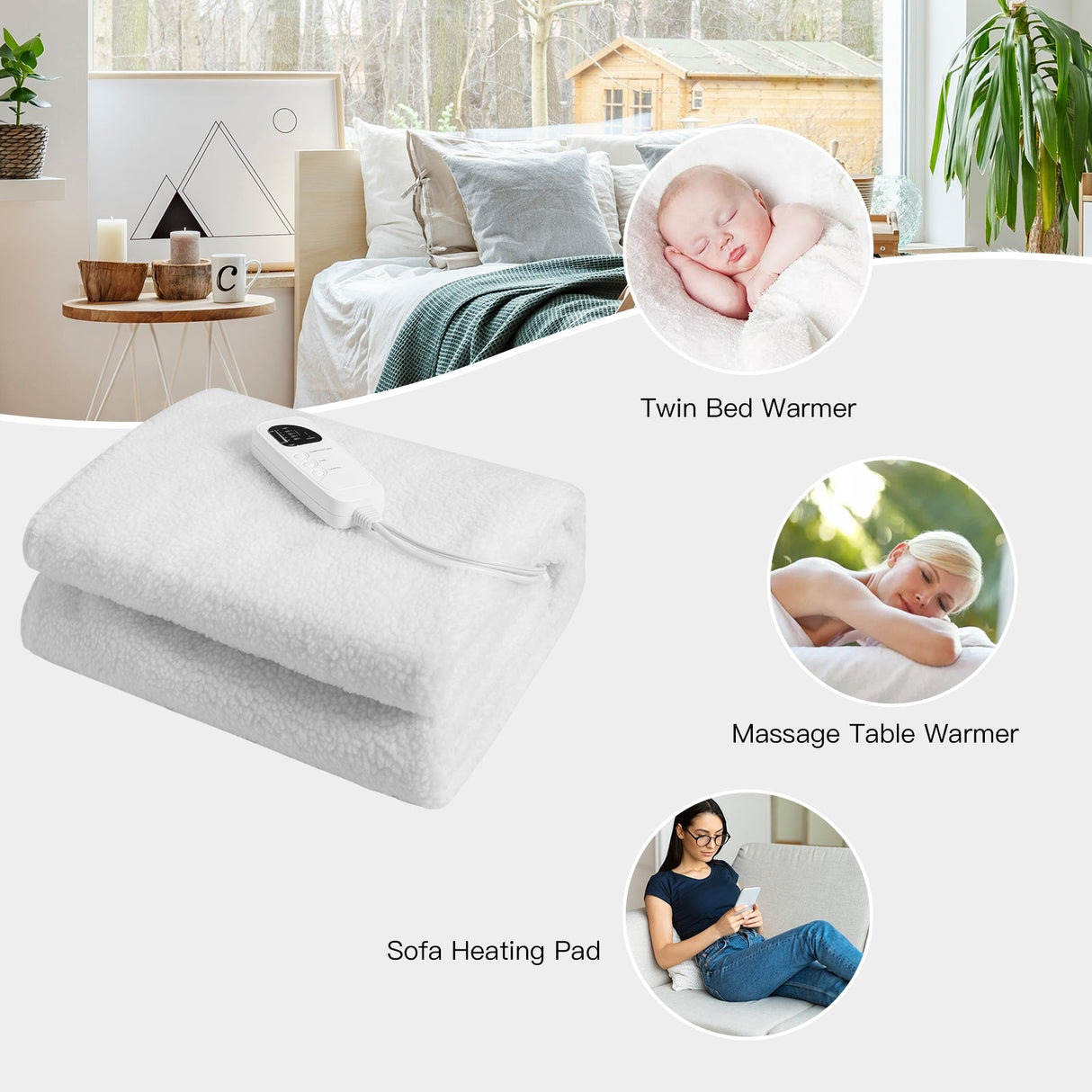 Calentador de cama de masaje de 71 x 31 pulgadas con almohadilla térmica con 5 configuraciones de calor