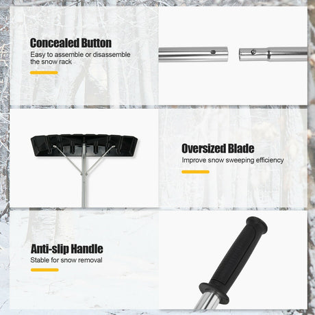 Rastrillo quitanieves extensible de aluminio de 20 pies con mango antideslizante