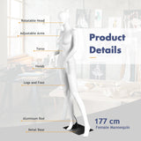 5.8 ft Plastic Female Mannequin Adjustable Detachable Manikin with Metal Stand