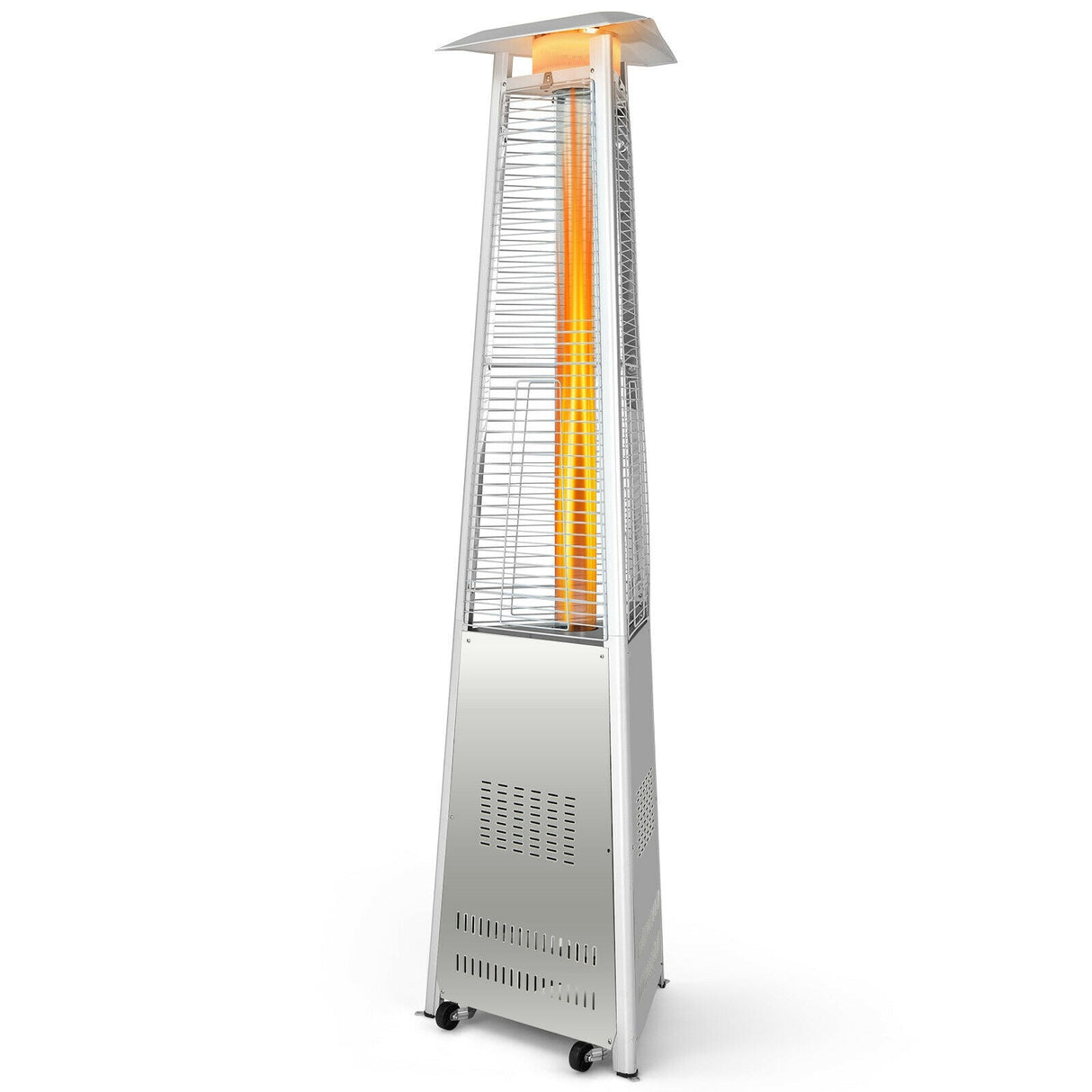 Calentador de Patio Piramidal de Acero Inoxidable de 42 000 BTU con Ruedas