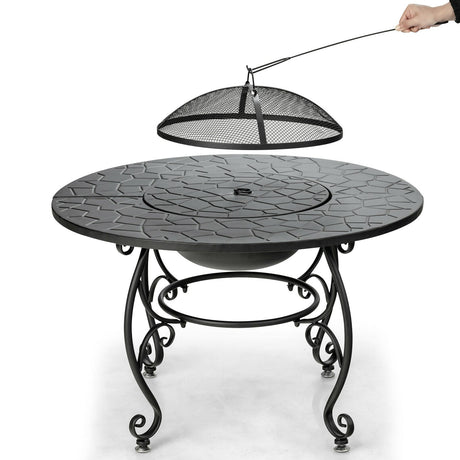 Mesa de comedor con brasero de patio de 35.5 pies con parrilla para barbacoa