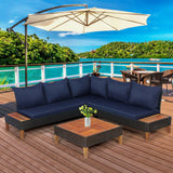 Juego de muebles de ratán acolchados para patio de 4 piezas con mesa auxiliar de madera