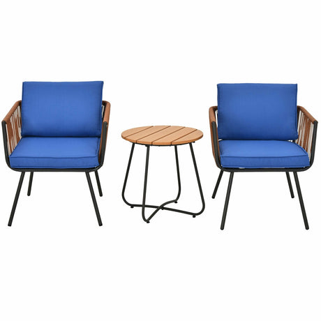 Juego de Muebles de Bistró para Patio de 3 Piezas con Reposabrazos y Cojines Suaves