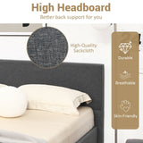 Base de cama tapizada tipo plataforma tamaño matrimonial/Queen con cabecero de lino