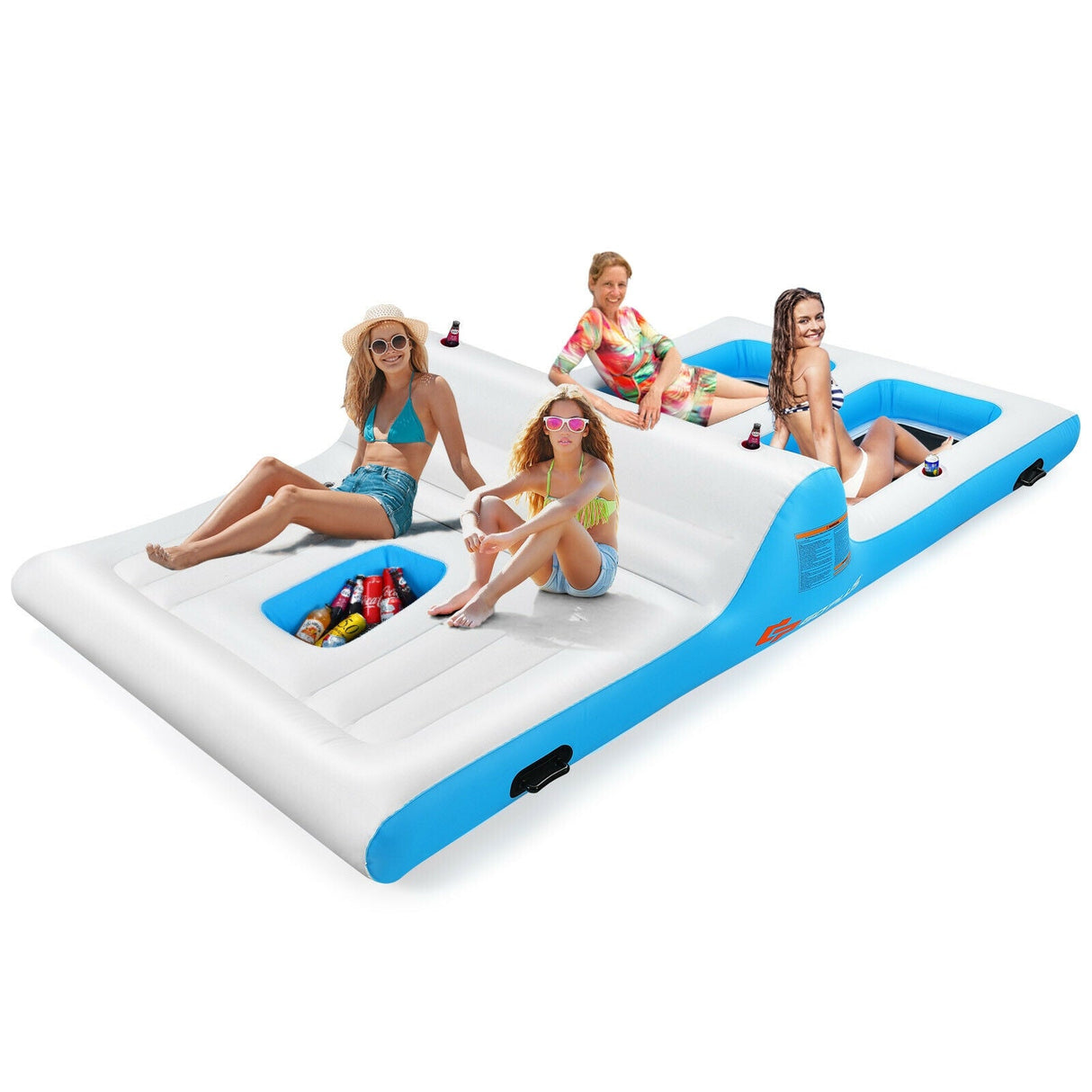 Balsa Inflable de Descanso para 4 Personas con Bomba de Aire Eléctrica de 130W - Blanca