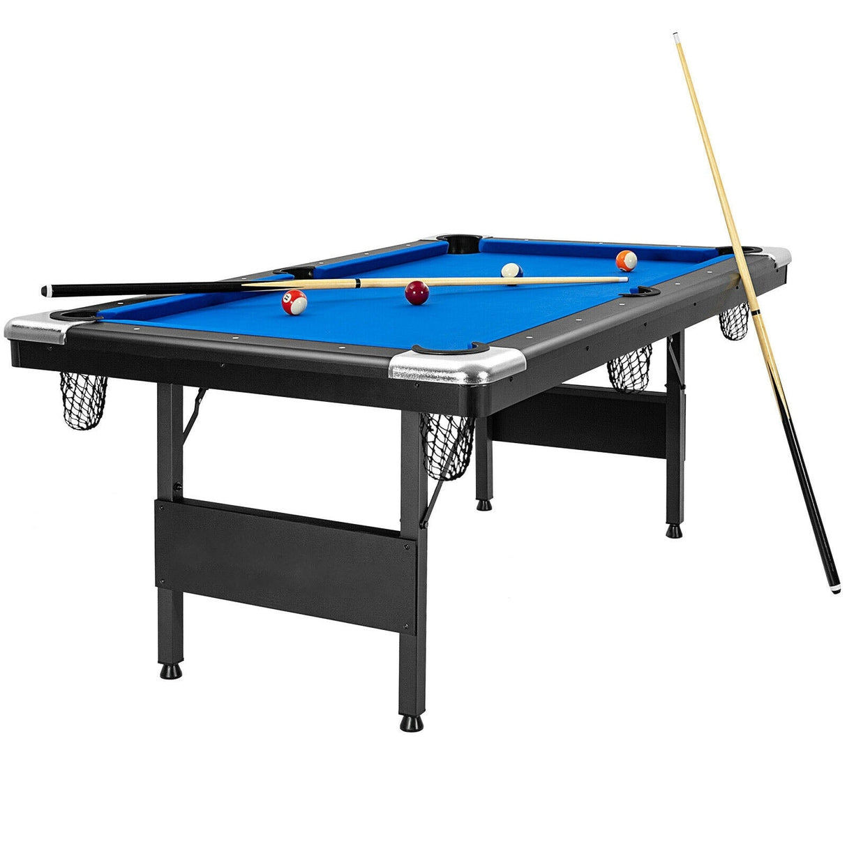 Mesa de billar plegable de 6 pies con juego completo de bolas - Azul