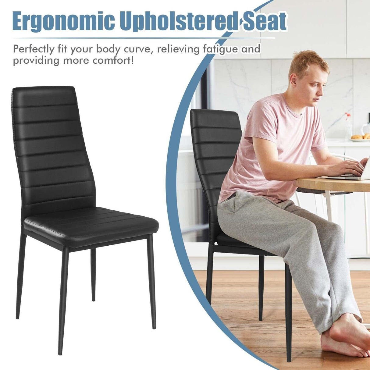 Juego de 4 sillas de comedor modernas de cuero con estructura de metal