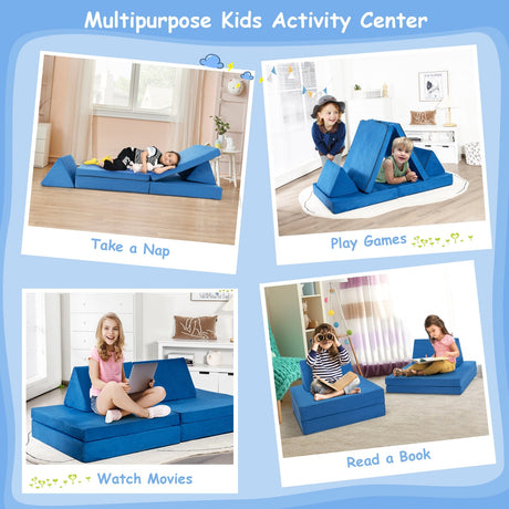 4 Pieces Convertible Kids Couch Set with 2 Folding Mats-Yellow