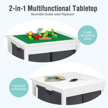 Mesa de construcción de bloques de doble cara 2 en 1 con cajones para niños - Blanca