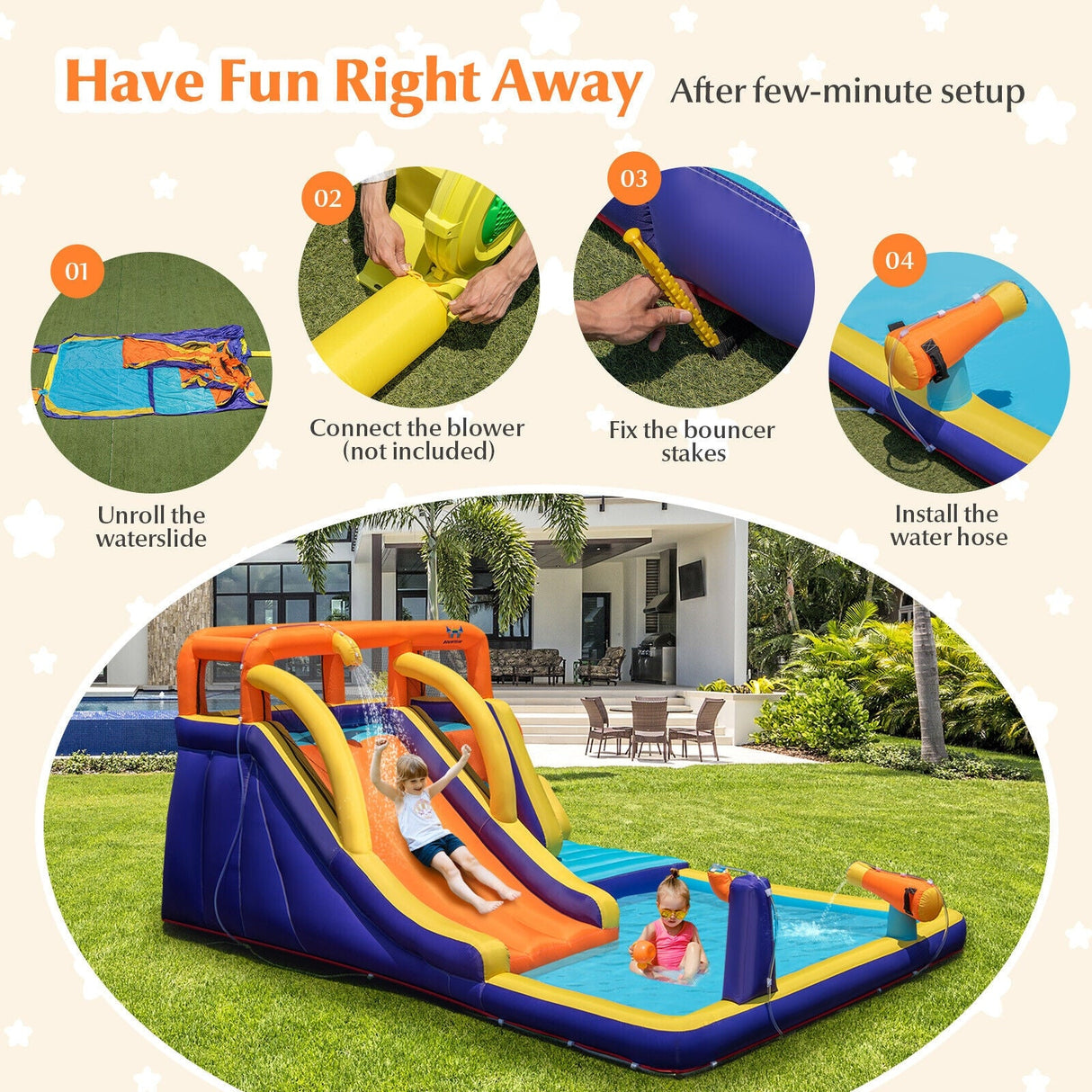 Castillo Hinchable 4 en 1 para Niños con Piscina Splash sin Soplador