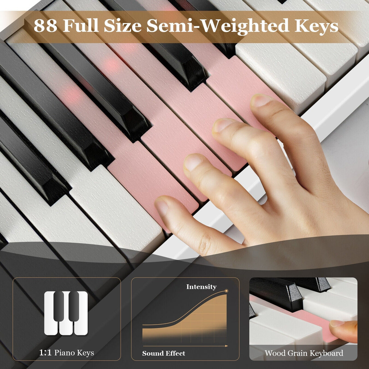 Piano eléctrico plegable de 88 teclas con luces, teclado portátil de tamaño completo MIDI
