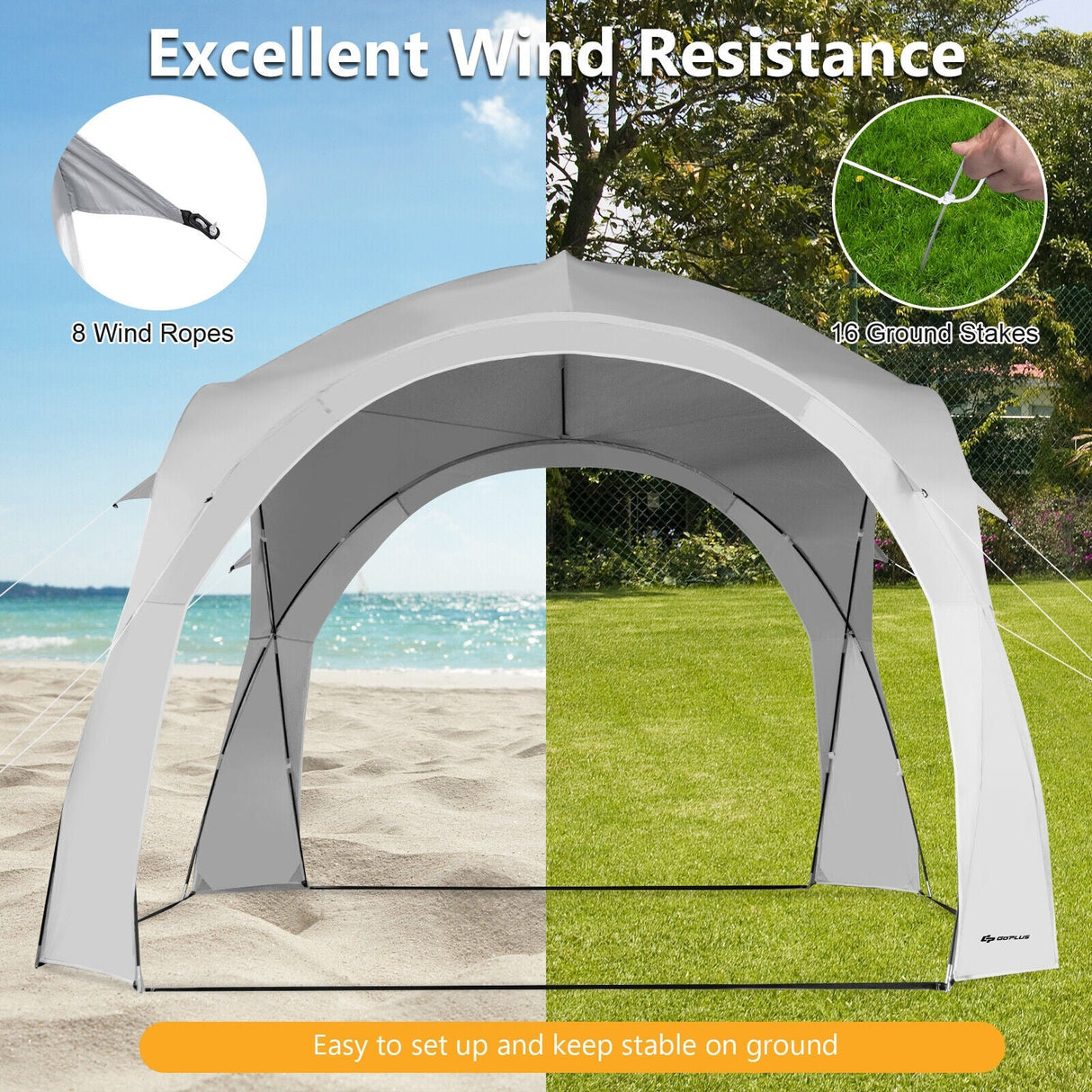 Refugio para el sol de patio de 3.35 x 3.35 metros, tienda de campaña tipo toldo, portátil, UPF 50+, para exteriores y playa - Blanco