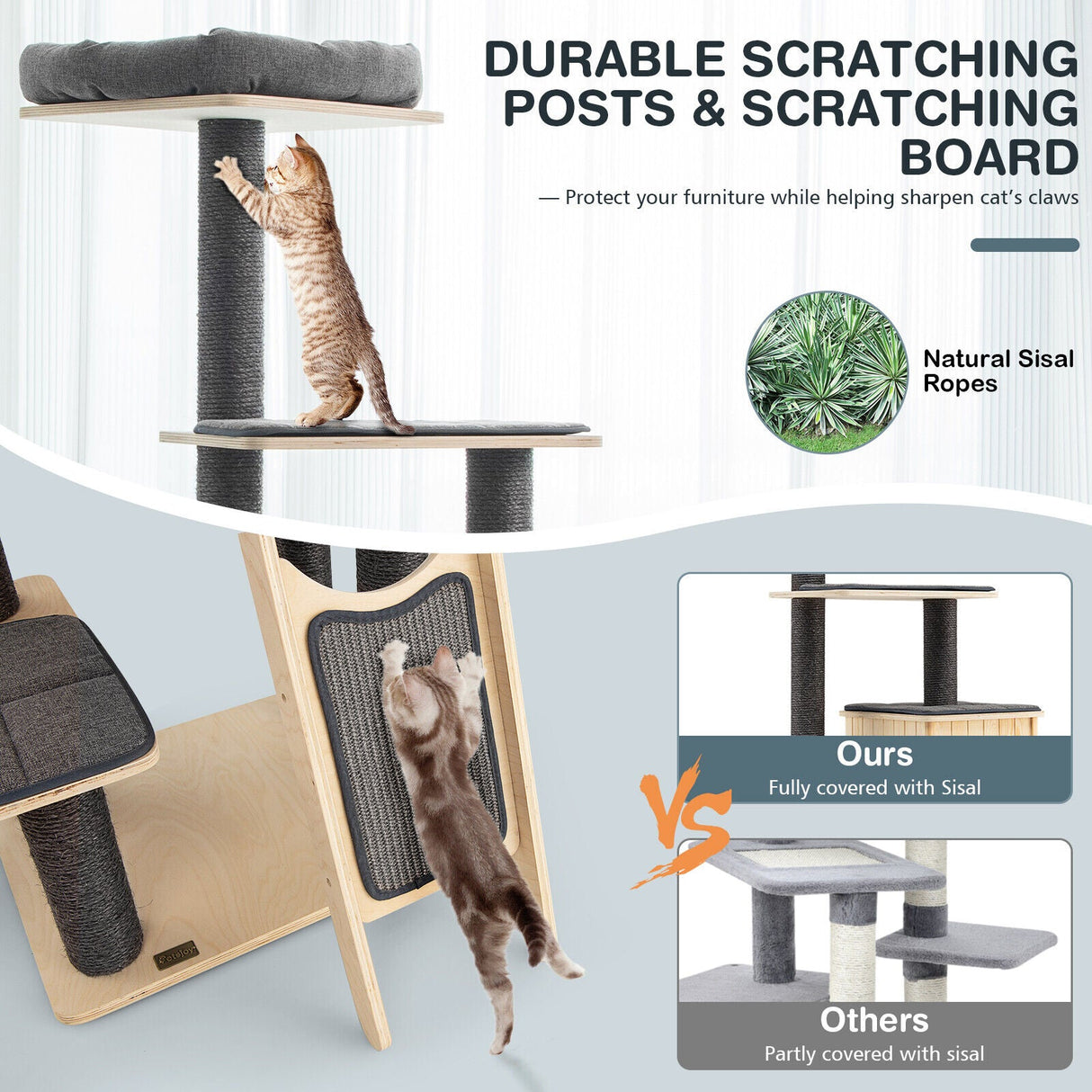 Rascador moderno de 5 niveles para gatos con cojines lavables - Gris