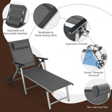 Tumbona plegable ajustable para patio con ruedas