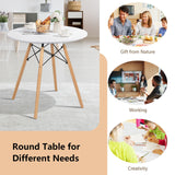 Mesa de comedor redonda moderna con pata de madera maciza - Blanca