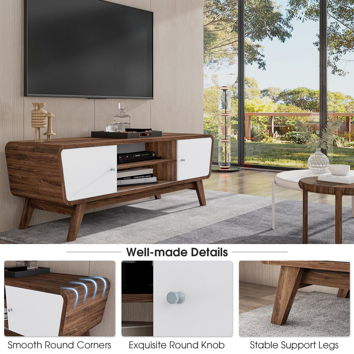 Mueble de TV con puertas corredizas y estante ajustable para televisores de hasta 55 pulgadas