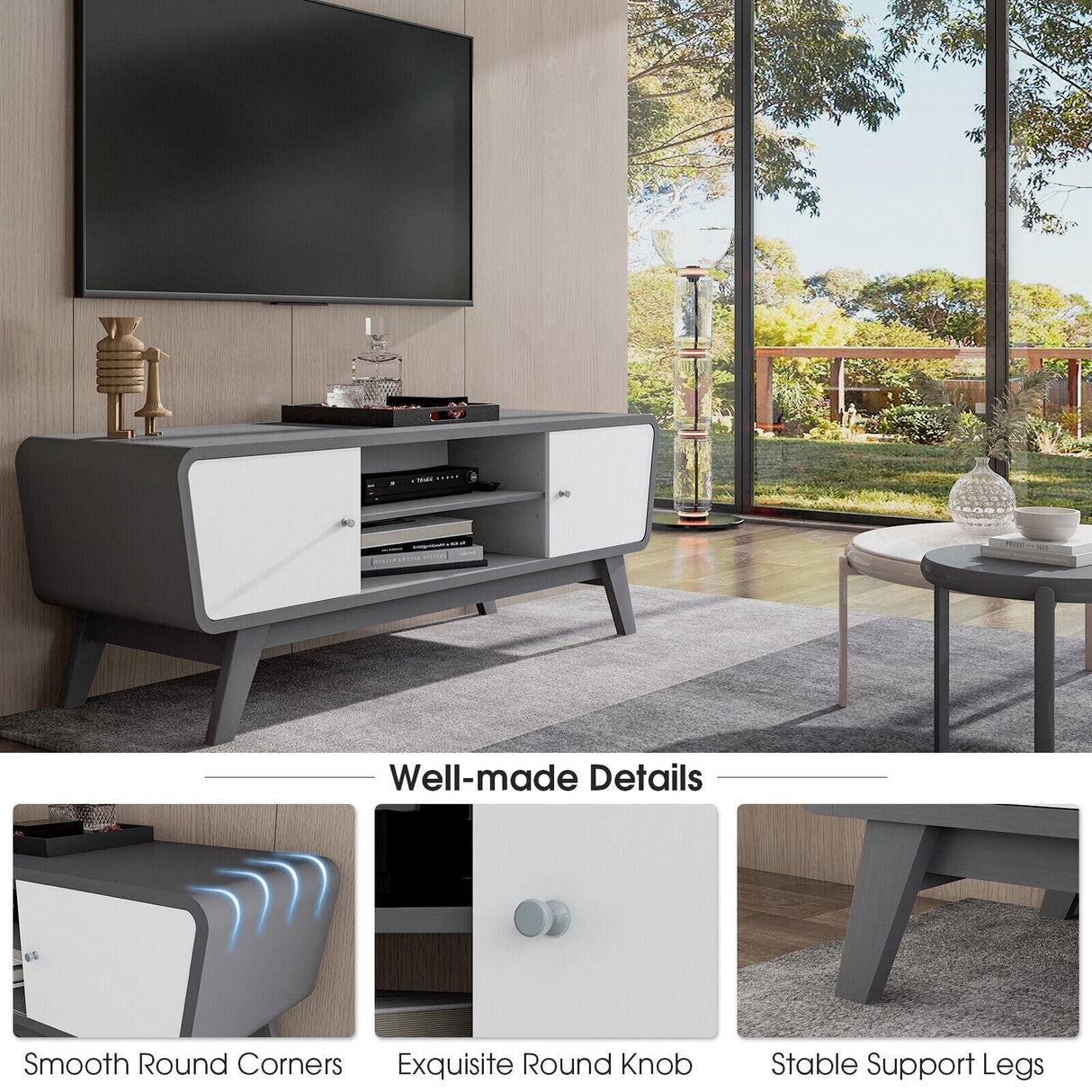 Mueble de TV con puertas corredizas y estante ajustable para televisores de hasta 55 pulgadas