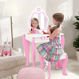 2-in-1 Toddler Vanity Set with Detachable Top & Cute Flower Patterns-White