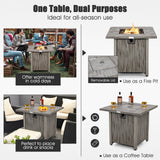 Mesa fogata cuadrada de 28 pulgadas y 40 000 BTU con tapa y rocas de lava-Gris