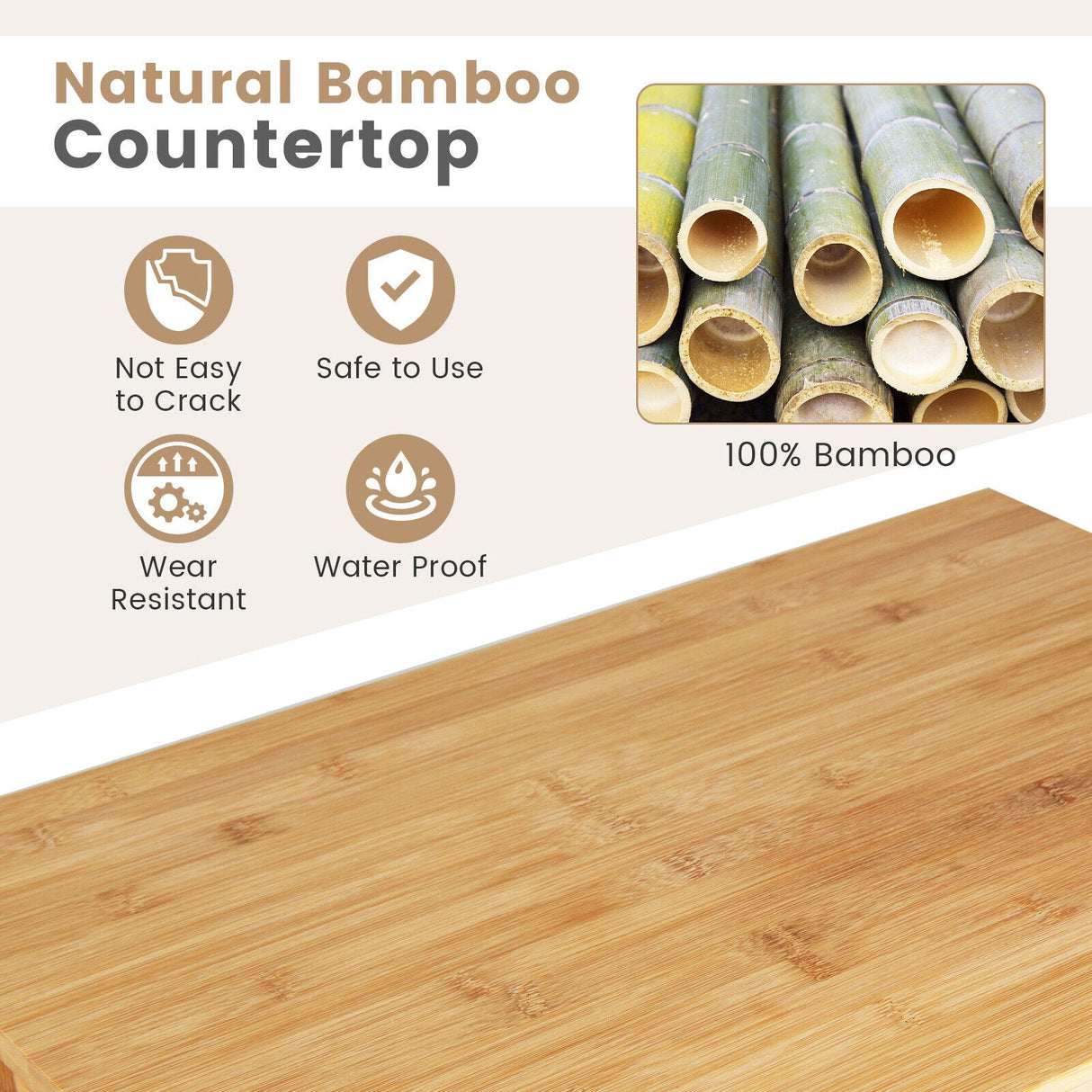 3-Tier Kitchen Island Cart Rolling Service Trolley with Bamboo Top