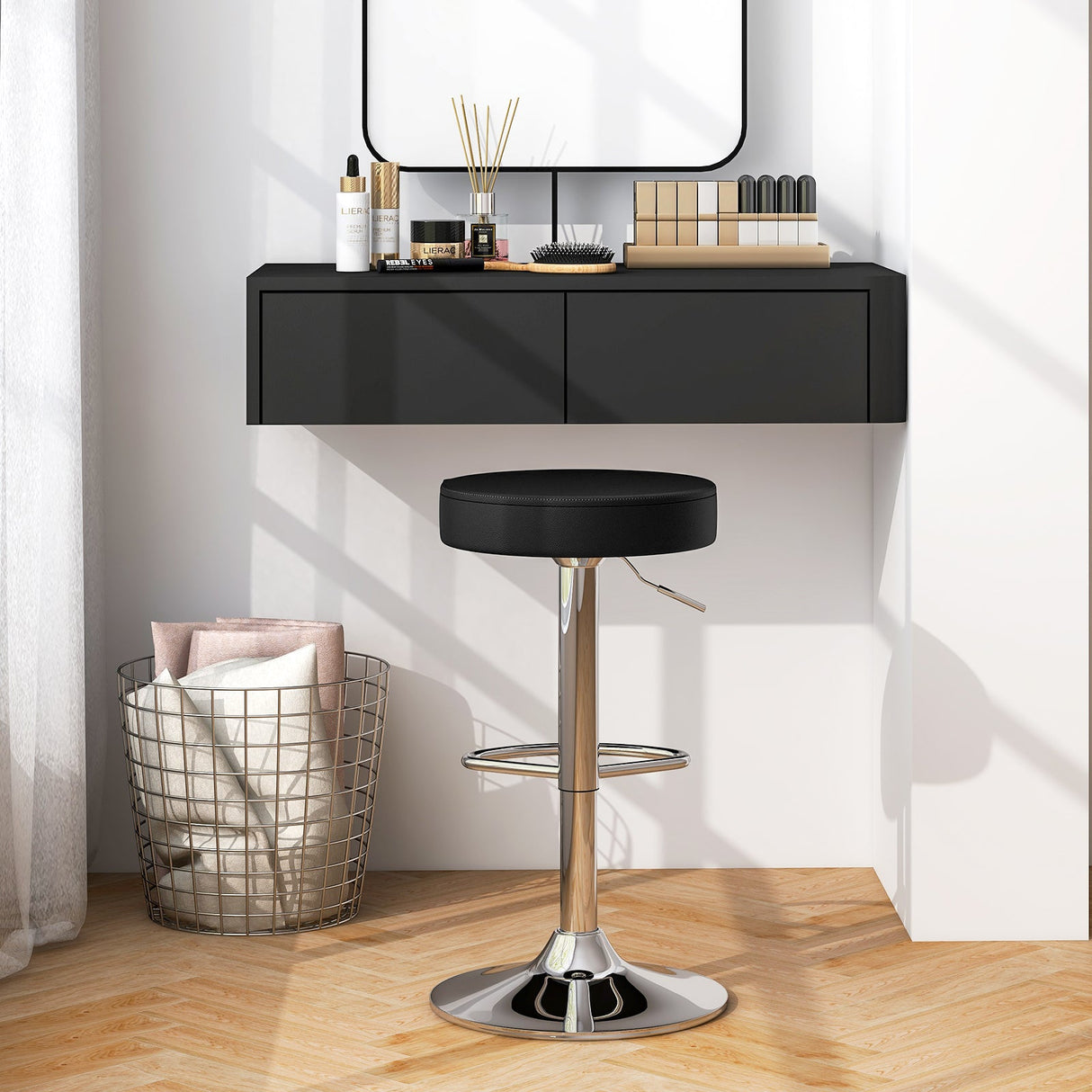 1 taburete redondo de bar, silla de pub giratoria ajustable