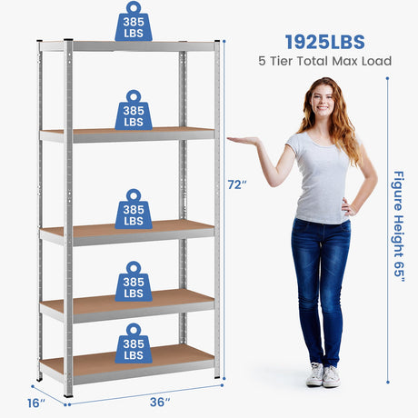 Estantería para herramientas de 5 estantes ajustable de 90 x 180 cm con capacidad de 900 kg - Plateado
