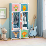 Armario infantil de 8 cubos con sección para colgar ropa y puertas - Rosa