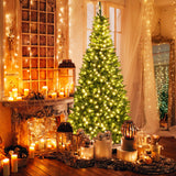 Árbol de Navidad Artificial de Esquina de 8 pies con 1137 Puntas de Rama y 360 Luces LED Blancas Cálidas
