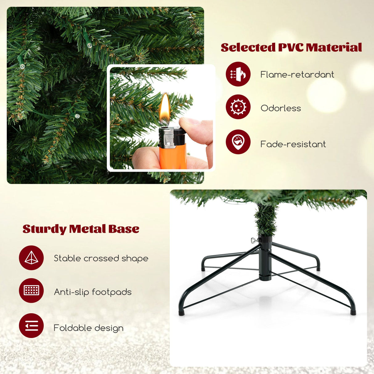 Árbol de Navidad Artificial de Esquina de 8 pies con 1137 Puntas de Rama y 360 Luces LED Blancas Cálidas