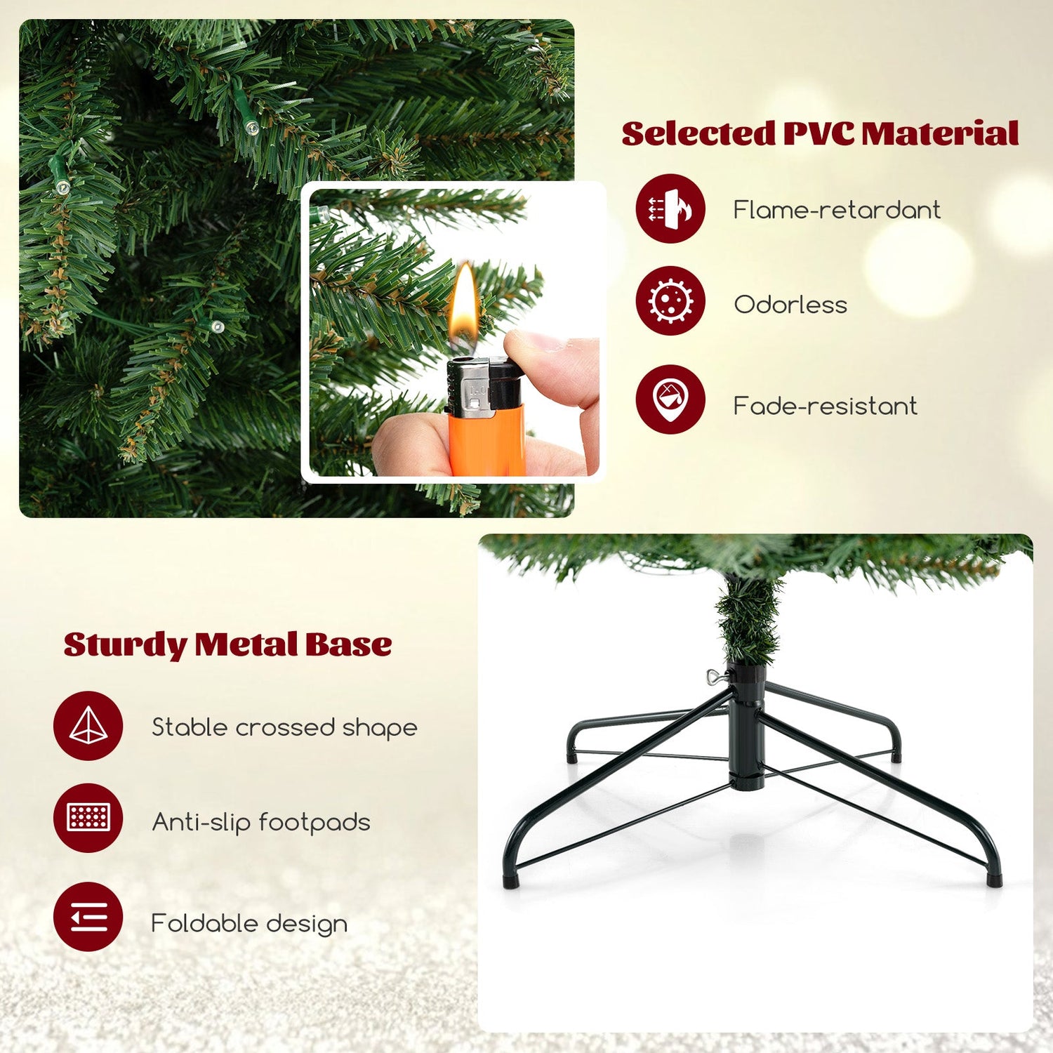 Árbol de Navidad Artificial de Esquina de 8 pies con 1137 Puntas de Rama y 360 Luces LED Blancas Cálidas