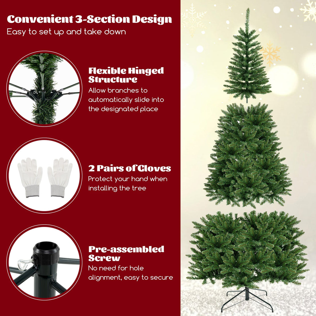 Árbol de Navidad Artificial de Esquina de 8 pies con 1137 Puntas de Rama y 360 Luces LED Blancas Cálidas