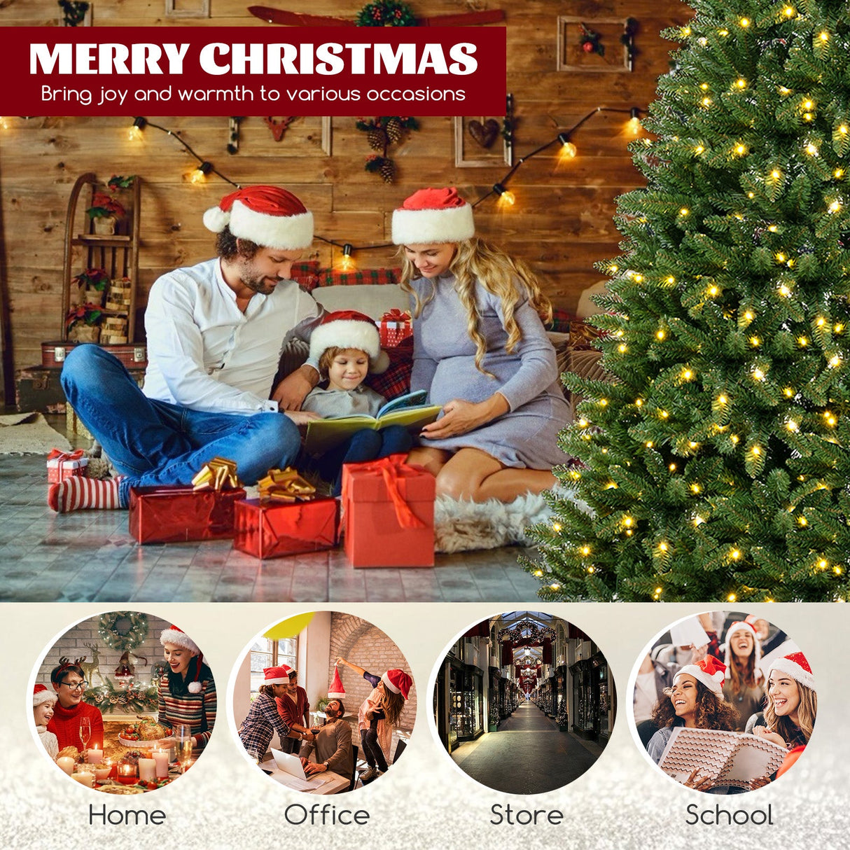 Árbol de Navidad Artificial de Esquina de 8 pies con 1137 Puntas de Rama y 360 Luces LED Blancas Cálidas