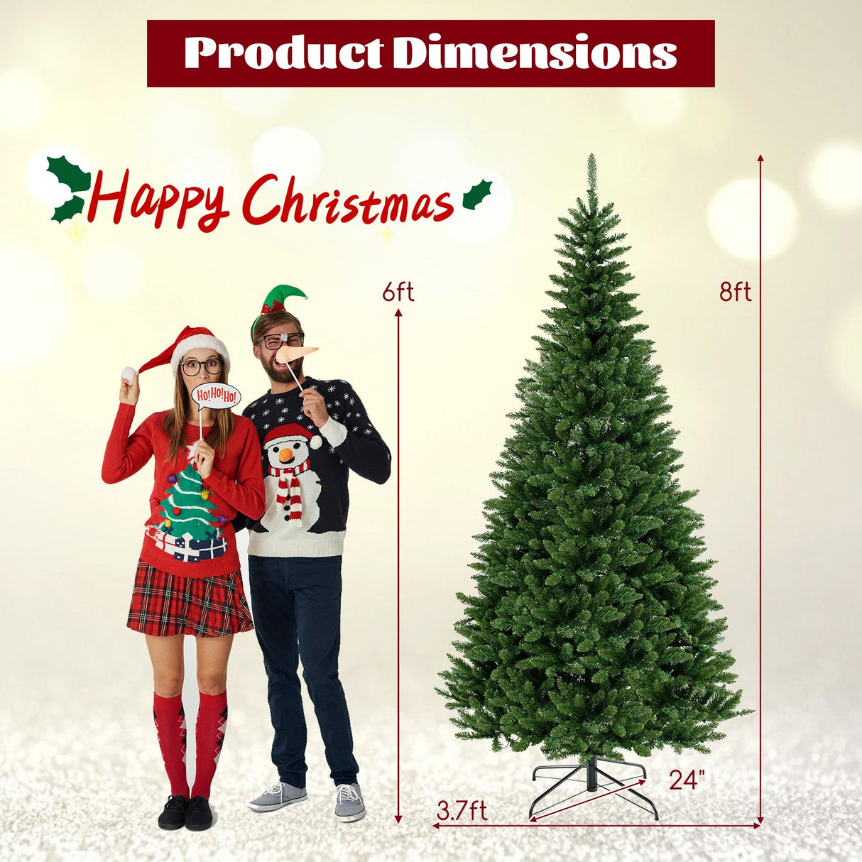 Árbol de Navidad Artificial de Esquina de 8 pies con 1137 Puntas de Rama y 360 Luces LED Blancas Cálidas