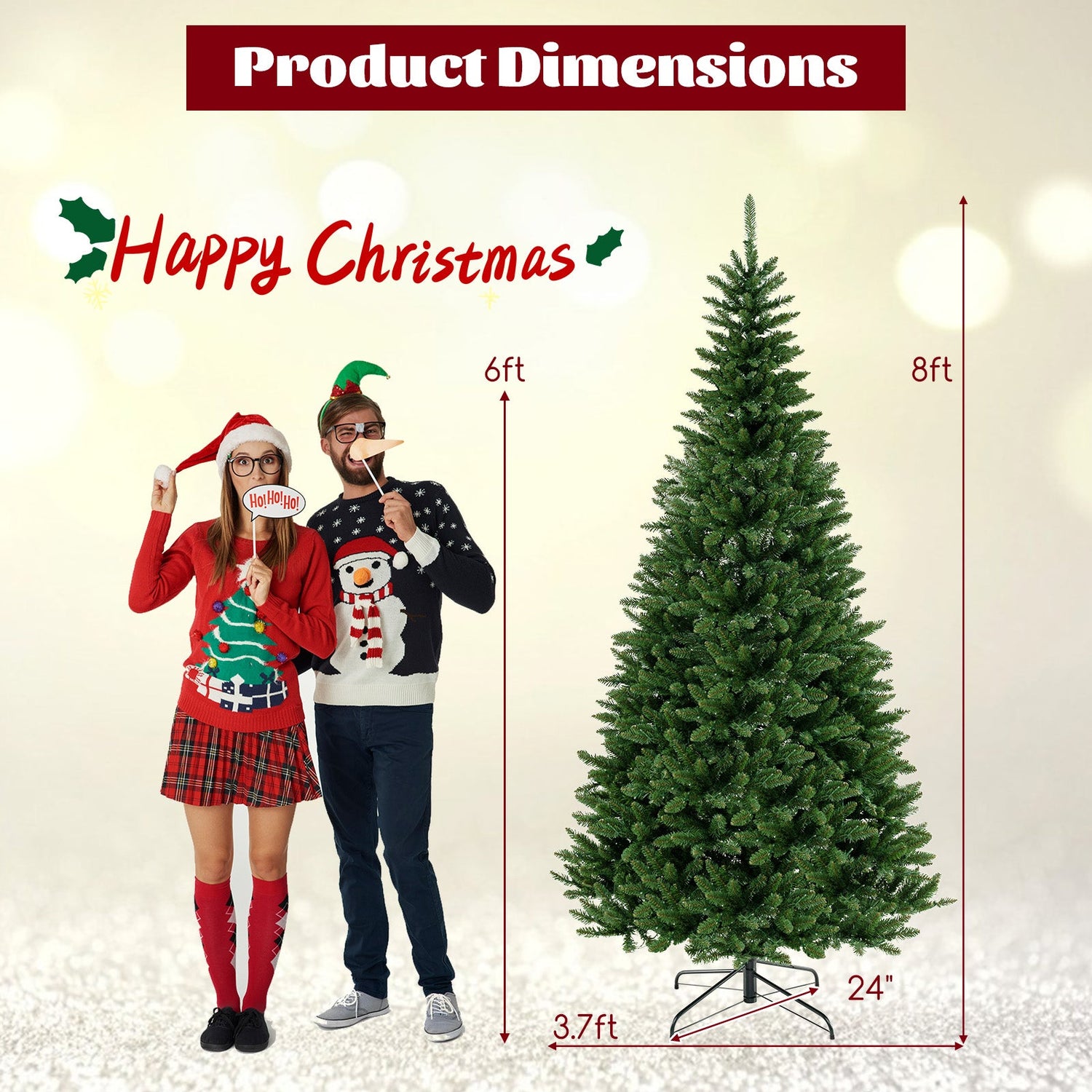 Árbol de Navidad Artificial de Esquina de 8 pies con 1137 Puntas de Rama y 360 Luces LED Blancas Cálidas