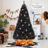 Árbol de Navidad/Halloween Artificial Negro de 6/7/8 Pies con Puntas de Rama de PVC y 210/320/450 Luces LED Blancas Frías