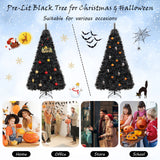 Árbol de Navidad/Halloween Artificial Negro de 6/7/8 Pies con Puntas de Rama de PVC y 210/320/450 Luces LED Blancas Frías