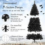 Árbol de Navidad/Halloween Artificial Negro de 6/7/8 Pies con Puntas de Rama de PVC y 210/320/450 Luces LED Blancas Frías
