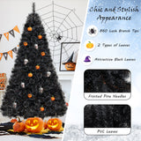 Árbol de Navidad/Halloween Artificial Negro de 6/7/8 Pies con Puntas de Rama de PVC y 210/320/450 Luces LED Blancas Frías