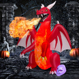 Inflables de Halloween de 8 pies, dragón rojo inflable con alas y calavera