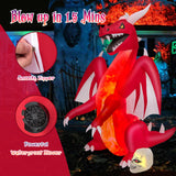 Inflables de Halloween de 8 pies, dragón rojo inflable con alas y calavera